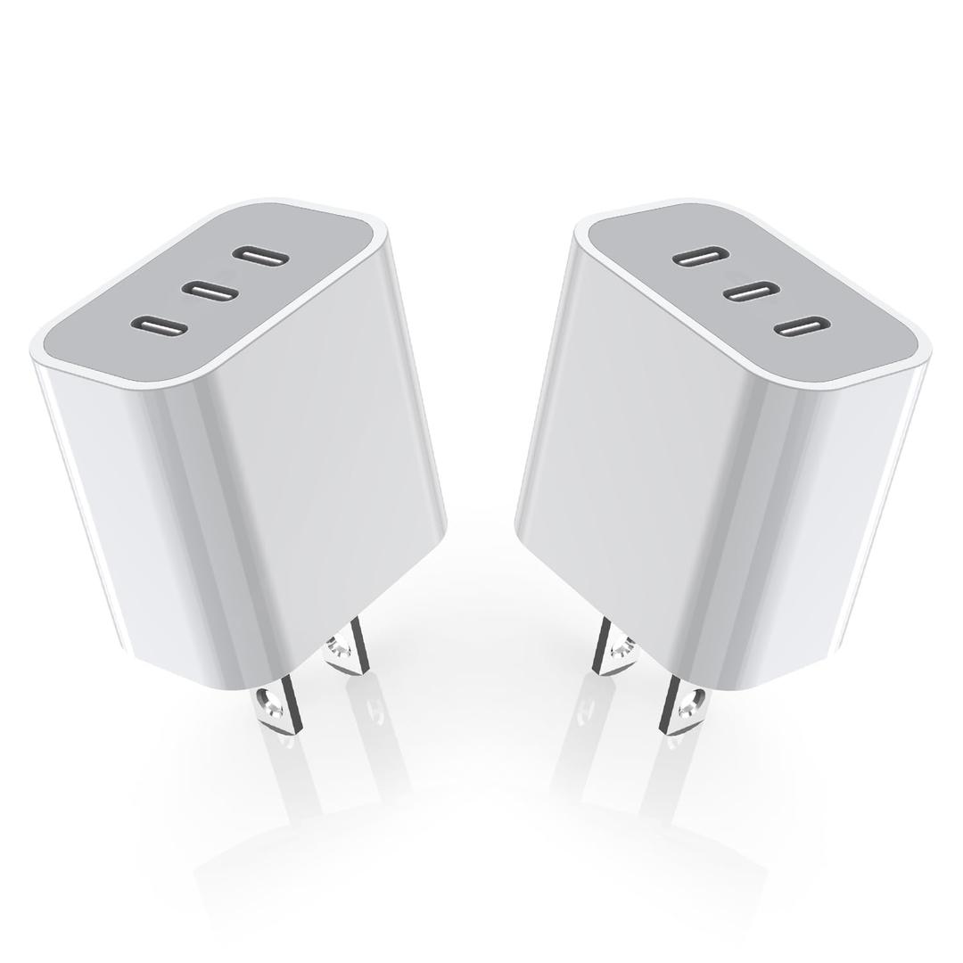 iPhone 16/17 Charger Block,USB C Charger [2 Pack] 35W 3-Port Wall Cube Fast Type C Charging Block PD Power Adapter for iPhone 17/17 Pro Max/16/16Pro/15/15Pro/14 Pro Max/13/12/11, iPad,Galaxy,Pixel 4/3
