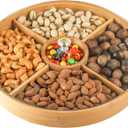 Hedume Bamboo Nuts Storage Platter Tray, Food Serving Tray with 5 Dining Grids, 12 Inches Dessert Fruit Veggie Food Serve Plate Tray for Party, Family Dinner, Holiday and Home Warming