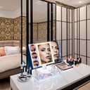 Trifold Makeup Mirror with Lights and Magnification 3X, 5X, 10X, Clear Cosmetic Storage Organizer, 3 Way Lighted Vanity Mirror, 3 Color Changing Dimming Touch Tabletop Mirror