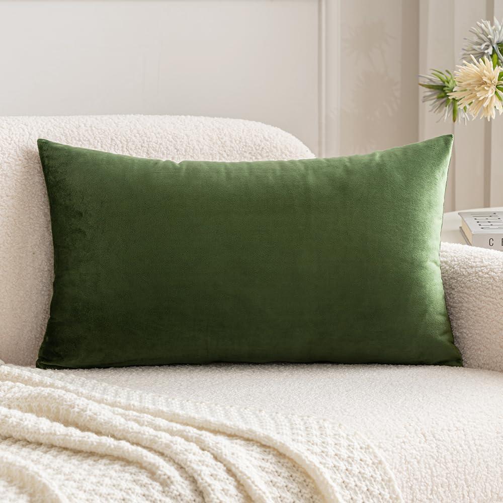 MIULEE Polyester Pillow Cover Soft Luxury Decorative Throw Pillow Cover Single Rectangle Cushion Case for Spring Couch Sofa Bedroom Car Decor,12x20 Inch Moss Green