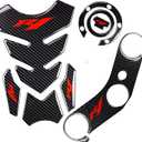 5D Real Carbon, Motorcycle Gas Tank Protector, Tank Pad Sticker, Tank Cap, Fuel Cap Decal, Top Clamp Triple Tree Pad with Keychain for R1, 4 Pcs Per Set