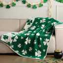 Buryeah St Patrick's Day Throw Blanket Shamrock Irish Blanket Green Lucky Clover Reversible Knit Throw Decorative for Sofa Bed Home Decor, 50" x 60"