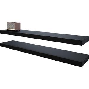BAMEOS Floating Shelves,40 x 8 Floating Wall Shelves – Extra-Wide Display Shelf with Invisible Brackets, Set of 2 | Accent Décor Shelf for Bedroom, Living Room, Home Office & Salon Display Black