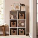 UBBCARE 4 Pack Small Wicker Basket, 9×9 Storage Cubes with Label, Foldable Cube Storage Bin with Handle, Square Storage Basket for Shelves, Woven Paper Rope Basket for Organizing, Caramel