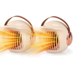 2 Pack Small Desk Heater for Office, Compact Personal Electric Heater with PTC Ceramic Fast Heating 500W, Energy Efficient for Indoor Use, Safe with Overheating & Tip-Over Protection