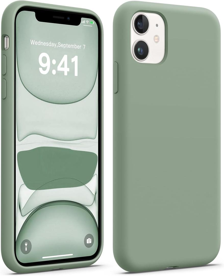 AOTESIER Compatible with iPhone 11 Case, [Food Grade Silicone] Full Body Drop Shockproof Protection with Soft Anti-Scratch Lining Phone Cases for iPhone 11 6.1 inch, Calke Green