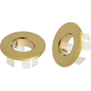 BWE Gold Sink Basin Trim Overflow Cover for Kitchen and Bathroom Vanity Sink Solid Brass Vessel Insert in Hole Round Caps Pack of 2