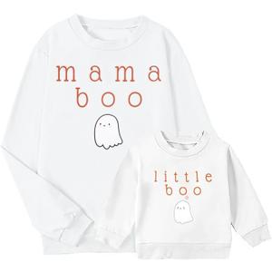 JINTING Mommy and Me Matching Outfits Halloween Little Boo Sweatshirt Spooky Mama Long Sleeve Shirt Tops (White, XXL)