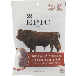 EPIC Sweet and Spicy Sriracha Beef Bites, Protein Snacks, Whole 30, 2.5 oz Pouch (2.5 Ounce (Pack of 1)) BB 1/7/26