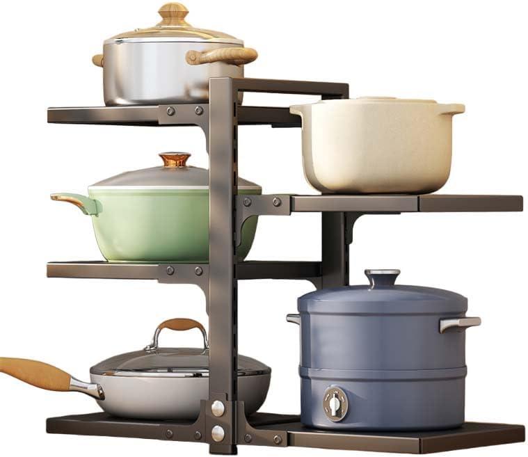 adjustable Pot and Pan Organizer for Cabinets - Heavy Duty No Drill Storage Rack, Fits 20 Inch Deep Shelves, Space Saving Under Shelf Design (each layer Max Load 15lbs)