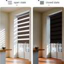 AOSKY Cordless Zebra Blinds for Windows Pull Down Roller Window Shades Dual Layer Light Filtering Privacy for Day and Night, Free-Stop Door Shades for Home Easy to Install Brown 39" W X 72" H