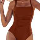 AI'MAGE Womens One Piece Swimsuits Tummy Control Ruched Slimming Bathing Suit Vintage Retro Push Up Swimwear S-XXL (Caramel)
