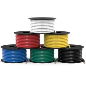 NAOEVO 14 Gauge Wire 300 ft, 14 AWG Wire 6 Colors 50ft Each Spool, Flexible Silicone Tinned Copper Electrical Cable, Wiring kit for Breadboard/Automotive/DIY/Battery, 200