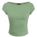 ZESICA Women's Summer Boat Neck Short Sleeve T Shirts 2026 Spring Slim Fit Y2k Going Out Crop Tops Basic Trendy Outfits, Light Green, S (Green, S)