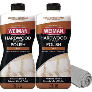 Weiman Wood Floor Polish and Restorer 32 Oz 3PC Bundle - High-Traffic Hardwood Floor, Natural Shine, Removes Scratches, Leaves Protective Layer