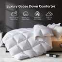 L LOVSOUL Goose Feather Down Fiber Comforter Queen Size, 100% Organic Cotton Fabric Duvet Insert,1200TC,750+FP, Hotel Collection, Heavyweight White Bedding Comforters with 8 Tabs,83oz