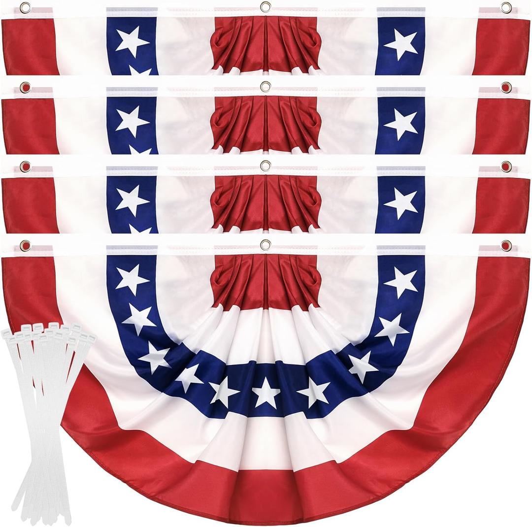 4Pack 3x6 FT American Flag Bunting, US Pleated Fan Flag 4th of July Decorations, Fourth of July Patriotic Bunting with Zip Ties for Independence Day Memorial Day Patriotic Decoration Indoor Outdoor