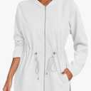 Fisoew Women's Zip Up Hoodie Sweatshirts Oversized Long Sleeve Casual Drawstring Waist Side Slit Tunic Tops Size M