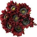 Laelfe 7PCS Artificial Sunflowers Flowers Silk Fall Sunflower Vintage Burgundy Sunflowers Decorations for Home Wedding Party Bulk Dark Center Single
