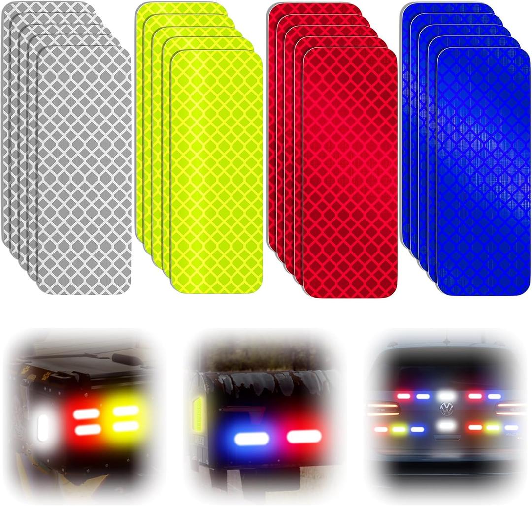 20 Pcs Super Reflection Reflective Stickers, Safety Reflective Tape for Car Bike Mailbox Helmet, White Yellow-Green Red Blue Reflective Tape Outdoor Waterproof, 3.15" X 1.18"