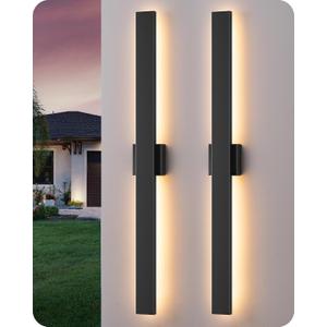 EDISHINE 2 Pack Modern Outdoor Wall Lights Dimmable, 39.3" Linear Led Exterior Wall Light, 3CCT, Iron & PC, IP65 Waterproof, Long Exterior Lighting Fixtures for Front Door, Stair, Black