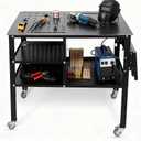 Welding Table Heavy Duty Mobile Steel Workbench with Wheels, Work Station Universal Workbench for Metalworking, Cutting Grinding Welding Projects, Sturdy Support Frame