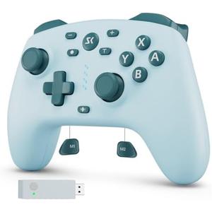 Wireless Switch Controller for Switch/Switch 2/Lite/OLED/PC Controller with 2.4G Adapter, Lake Blue Switch Controller with Hall Joysticks & Hall Triggers, Switch Pro Controller with Wake-up, 2 Back Programmable Buttons, Turbo Function