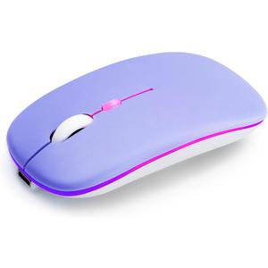 Wireless Bluetooth Mouse Rechargeable Long Lasting Dual Mode - BT 5.2 & 2.4G Silent RGB LED Mice, Slim Portable Ergonomic Mouse for Laptop/PC/Tablet/MacBook/iPad/Apple Devices(Purple)
