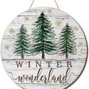 Winter Welcome Door Decor Winter Wreath for Front Door Pine Trees Snowflake Round Wooden Hanging Signs Wonderland Decor for Outdoor Porch Home Wall Porch Yard 12"x12"