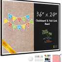 Magnetic Chalkboard Felt Bulletin Board Combination, 32"x24" Large Blackboard & Felt Cork Board Combo, Self-Adhesive Push Pins Vision Board for Home, School and Office