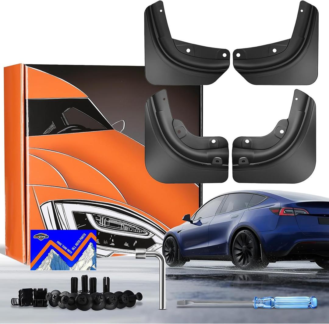 2026 Tesla Model Y Juniper Mud Flaps [Easy Installation, Paint Protection, OEM Fashion], Front & Rear Splash Guards Kit for Tesla Model Y Juniper Accessories 2025-2026, Black