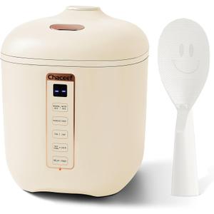 CHACEEF Mini Rice Cooker 2 Cups Uncooked, 1.2L Rice Cooker Small, Portable Non-Stick Small Travel Rice Maker, BPA Free, Smart Control Multifunction Cooker with 24 Hours Timer Delay & Keep Warm Function, Beige