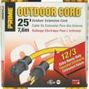 Prime EC500825 25-Foot 12/3 SJTW Jobsite Outdoor Extension Cord, Yellow