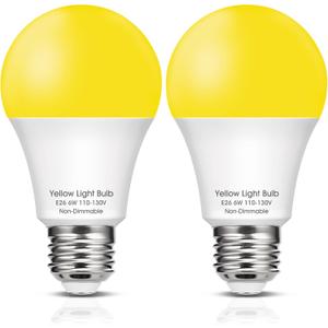 Bug Light Bulbs Outdoor, 40W Equivalent Amber Yellow LED Bug Lights for Outside, 6W 500LM 2000K for Porch Lights, Non-Attracting, Not-Dimmable A19 Bulb for Patio, Deck, Backyard, Hallway, 2 Pack