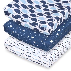 The Peanutshell Baby Girl or Boy Changing Pad Covers Set of 3 - Ultra Soft Baby Changing Pad Cover - Fits Standard Changing Table Pads, Durable, Machine Washable Sheets - Nautical Whale