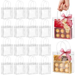Jutieuo 30 PCS Clear Gift Bags with Handles, 5.9 x 6.3 x 2.8 Inches Reusable Plastic Goodie Bag Transparent Party Favor Bags Bulk for Weddings Birthdays Events, Classrooms & Celebrations