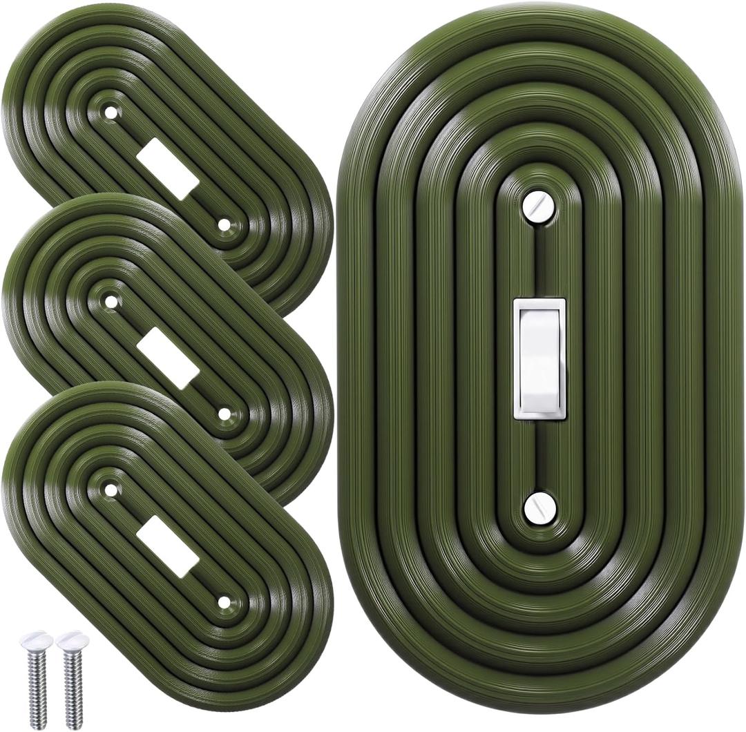 4 Pcs Oval Light Switch Cover Decorative Single Toggle Wall Plate Dark Wood Grain Design Oval Light Switch Cover Plate for Bedroom Kitchen Home Decoration (Classic,Green)