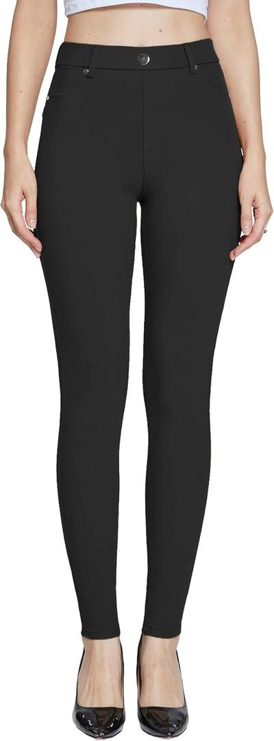 Amoy Women's Dress Jeggings Skinny Pants Stretchy Work Trousers Business Casual Leggings with Pockets Office M