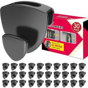 Space Saving Hangers 30Pcs, Upgrade 40Lb(Max) Heavy Duty Hanger Hooks Space Saver Hangers, Ganchos para Colgar Ropa for Hanger Organizer, Black