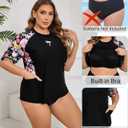 Halcurt Women Plus Size Rash Guard Short Sleeve Swim Shirt with Built in Bra UPF50+ Swimsuit Top with Pockets (XXXL)