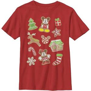 Disney Characters Gingerbread Mouses Boy's Solid Crew Tee (Medium, Red)