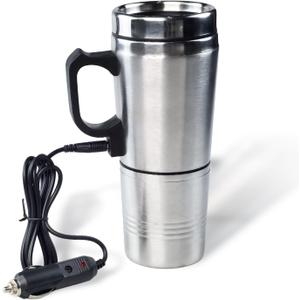 12V Car Heating Cup, Stainless Steel Electric Car Kettle with Cigarette Lighter Plug, Portable Travel Insulated Heated Mug, Vehicle Heated Coffee Cup Mug Warmer, for Hot Water Tea Coffee Making