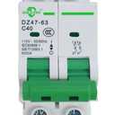 AC Miniature Circuit Breaker, 2 Pole 40 Amp, 120/240VAC, 6kA Din Rail Mount Breaker with Thermal Magnetic Trip, DZ47-63 C40 2P, AC Solar MCB