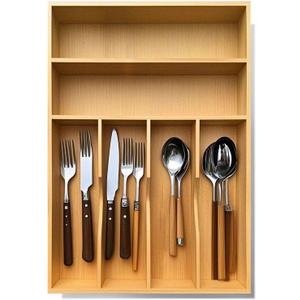 Guiogc Bamboo Kitchen Drawer Organizer, 11.6" W x 17" H Silverware Utensil Tray Holder, Wood Cutlery Tray for Silverware, Flatware, Bedroom, Organization of office supplies