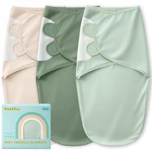 Yoofoss Baby Swaddle for Newborns 0-3 Months, Rayon Made from Bamboo Swaddle, Noiseless Closure Swaddle Sack, Soft Breathable & Durable Snug Fit (Apricot & Green)