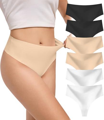 DEANGELMON Thongs for Women Seamless Womens Underwear Pack No Show Breathable Panties large