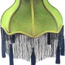 Victorian Lamp Shade, Tassel and Fringe,5.5"x11.8"x12.3" Style Bell Shape Scallop velvet top replacement lamp,Floor and Bedside Lamps (Olive Green)