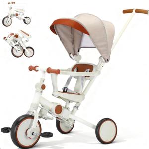 Toddler Push Foldable Tricycle with Canopy, 8 in 1 Balance Trike Baby Bike with Handle Toddler Tricycle for 1-3,Kids Folding Tricycles Chrismas and Birthday Gift for Boy and Girl Trike, One Size