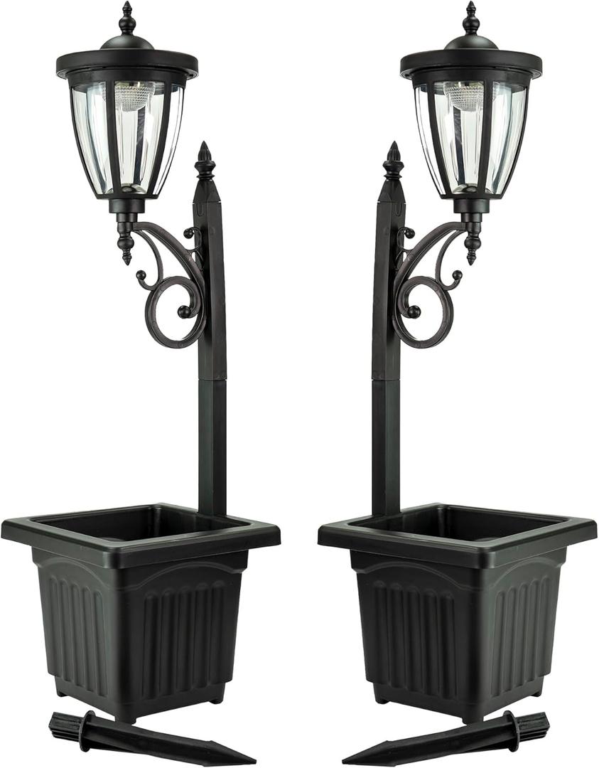 Sun-Ray Kambria Multi Function 2-Piece Set of Solar Lights with Posts, Ground Stakes, Planters, & Wall Mount Hardware, Outdoor Lights for Patio, Porch, Deck, Yard