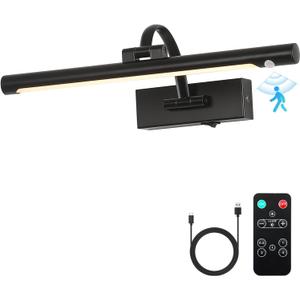 Wireless Picture Lights Battery Operated, Motion Sensor Black Art Lights Motion Activated Gallery Lighting Auto-Off Painting Lights for Portraits 16 Inch 3W Warm White